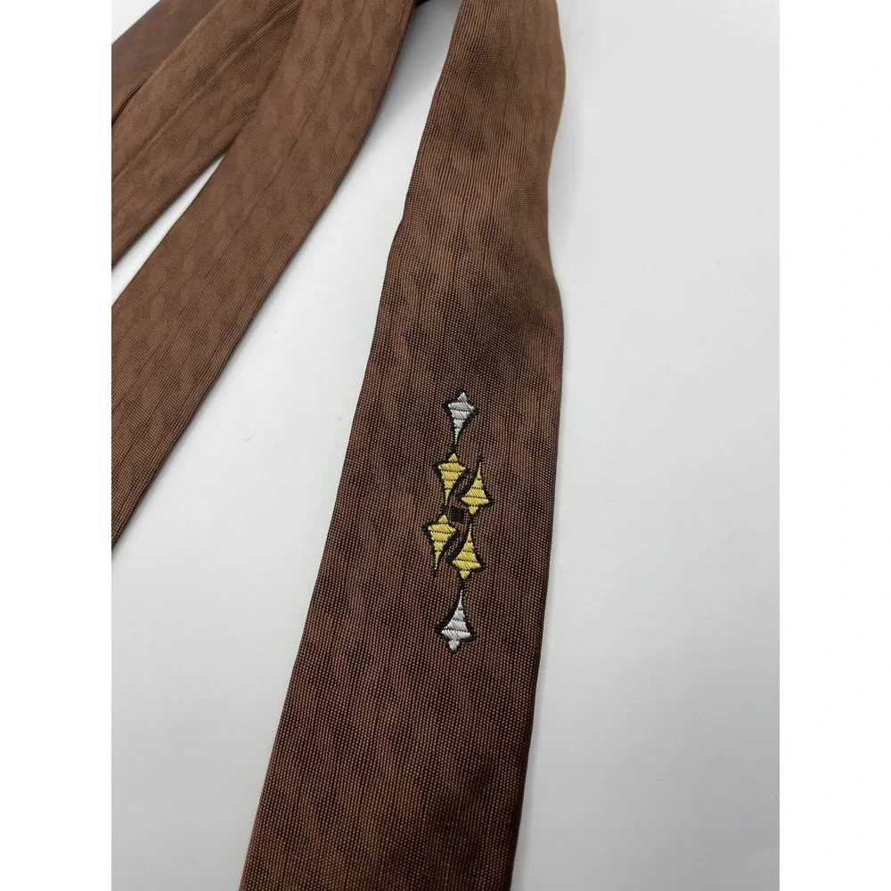 Vintage Arrow Brown Atomic Geometric Skinny Tie MCM 50s 60s Made in USA 2 Inch